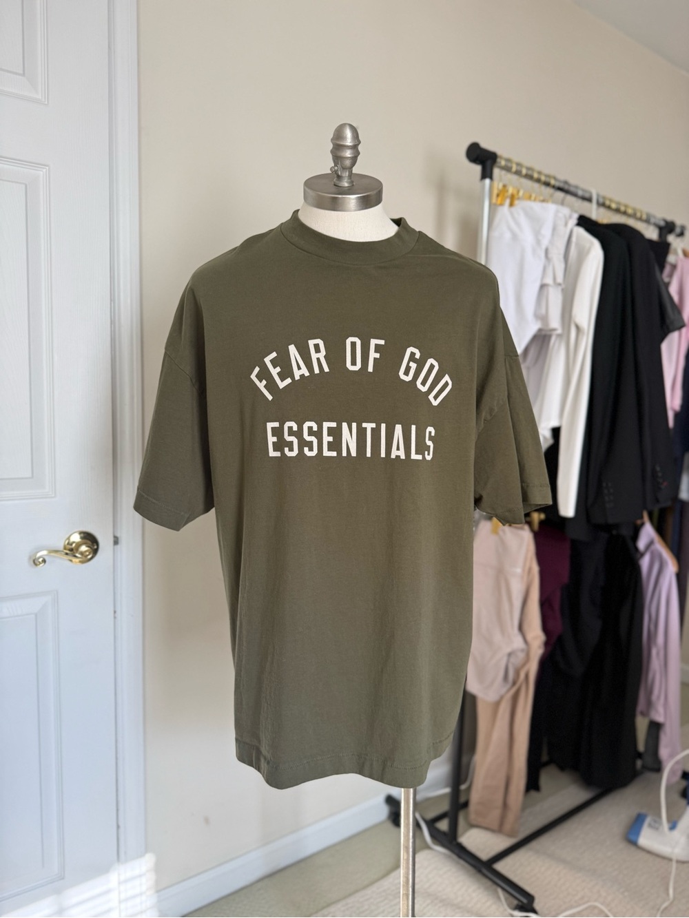 Fear of God Essentials Oversize Olive Short-Sleeve Logo Tee